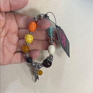 Colorful Beaded Stretch Bracelet with Silver Accents